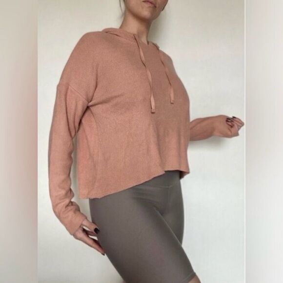 American Eagle Ribbed Hoodie Pullover Super Soft Peach Medium Athleisure - Picture 1 of 11